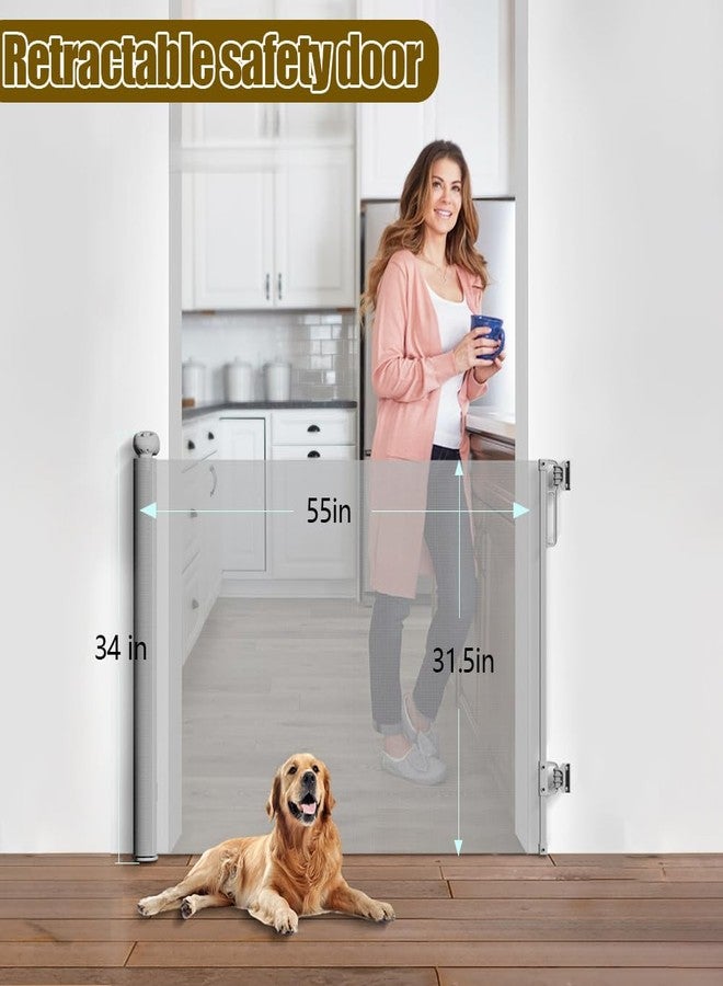 OCOELY Retractable Baby Gates for Stairs Doorways Hallways, Soft Mesh Safety Retractable Dog Gate for Pet, Indoor Or Outdoor Use, Easy Installation,33.6" Tall,Expands to 55" Wide,Grey - Image 2